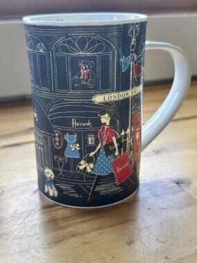 Harrods London SW1 Fine Bone China Mug Shopper Girl Westie Dog Made in England